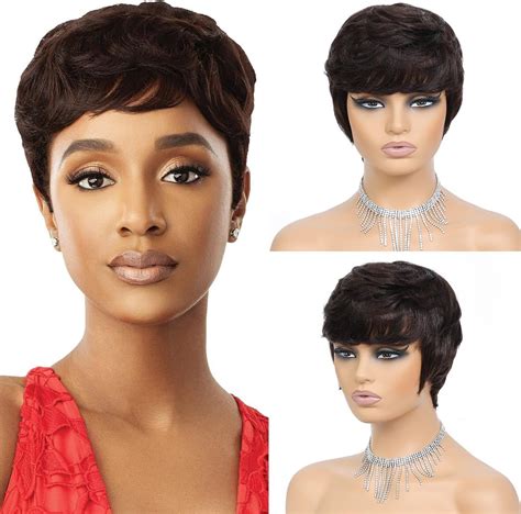 Amazon.com: MISNEY Short Bob Wig Human Hair Pixie Cut wigs for Black ...