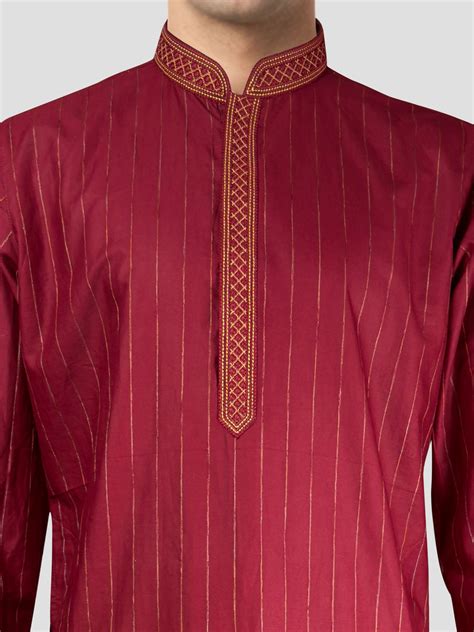 Men's Maroon Cotton Embroidered Kurta | VASTRAMAY – vastramay