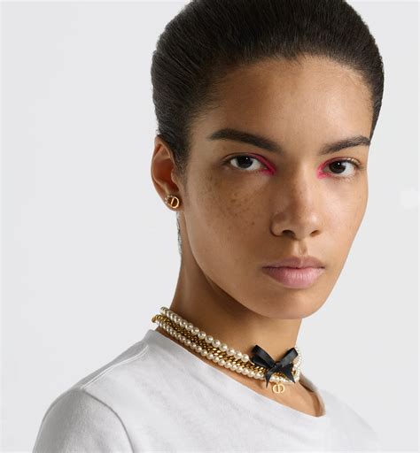 Le Nœud de Dior Choker Gold-Finish Metal with White Resin Pearls and Black Satin | DIOR