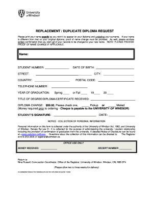 REPLACEMENT DUPLICATE DIPLOMA REQUEST - Uwindsor - Fill and Sign ...