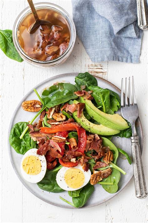 Wilted Spinach Salad with Hot Bacon Dressing - Sunkissed Kitchen