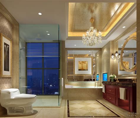 美式大户型卫生间淋浴房洗手池-上海装潢网