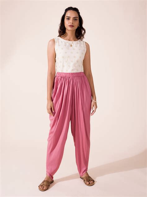 Women Solid Dusty Pink Viscose Harem Dhoti pants