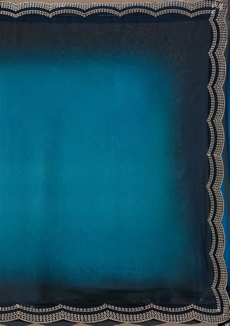 Buy Blue Stonework (Gold) Tissue Saree - Koskii