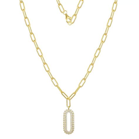 14k Gold Over Silver Cubic Zirconia Oval Pendant Necklace