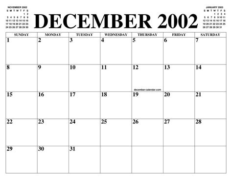 DECEMBER 2002 CALENDAR OF THE MONTH: FREE PRINTABLE DECEMBER CALENDAR ...