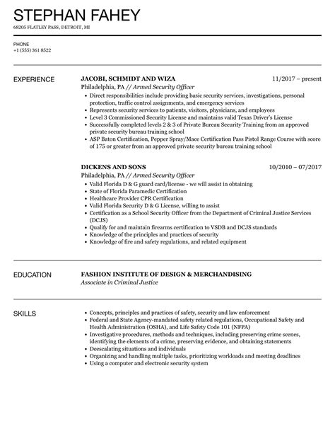Armed Security Officer Resume Samples | Velvet Jobs