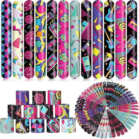 Amazon.com: Sosation 60 Pcs 80s 90s Party Slap Bracelets Favors ...
