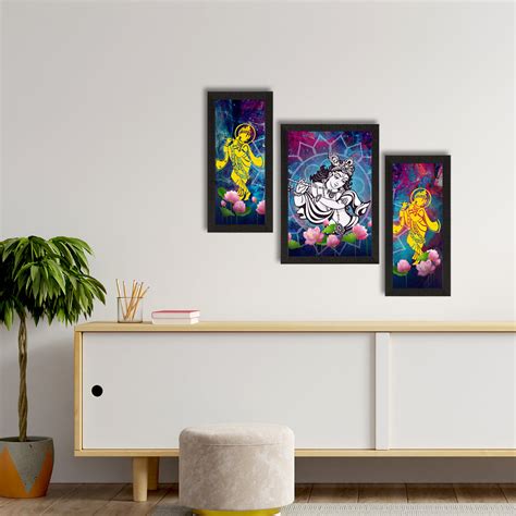 Set of 3 Lord Krishna Satin Matt Texture UV Art Painting - eCraftIndia ...