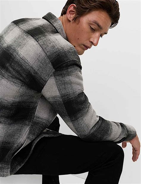 Buy Brushed Checked Overshirt at Marks & Spencer
