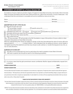 Fillable Online foundation iastate Statement of Intent - ISU Foundation ...