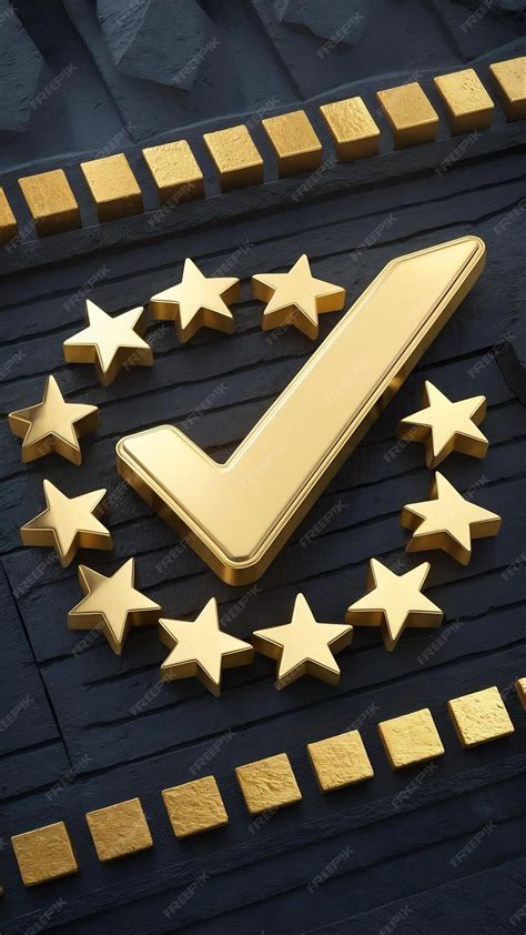 Golden correct tick mark sign of the best quality assurance with golden ...