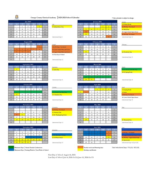 NEW - 2025-2026 School Calendar — Orange County Classical Academy A ...