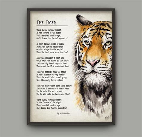 Tiger Poem by William Blake Print, Tyger Tyger Burning Bright, Nursery ...