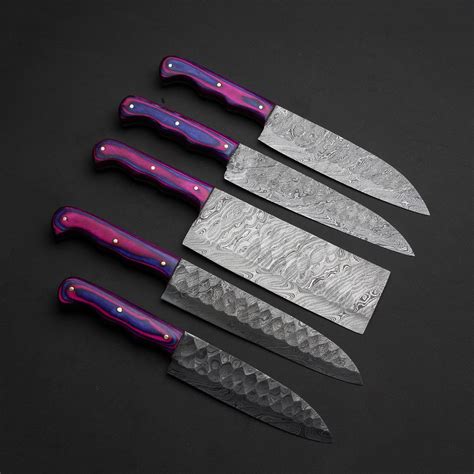 Hand Forged Damascus Steel Chef Set of Five Pieces | Damascus Knives