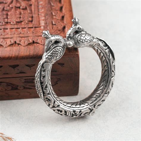 Dvaya Mayura Silver Kada | Buy Tribal Silver Bangles India – Rajodi
