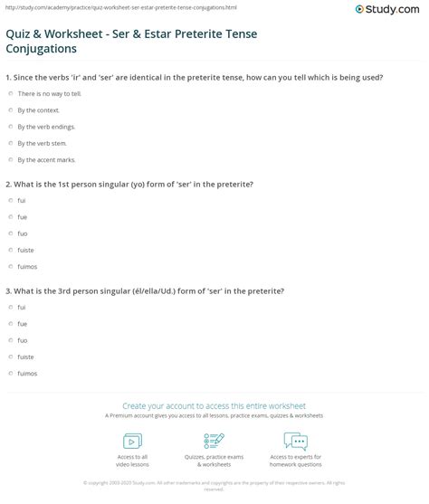 Quiz & Worksheet - Ser & Estar Preterite Tense Conjugations | Study.com