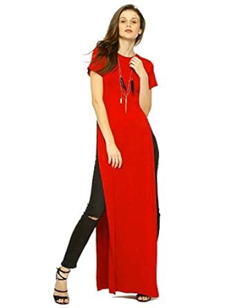 Fabrange Women's Crepe High Slit Maxi Top (Fab_top_18_m, Red, Medium ...