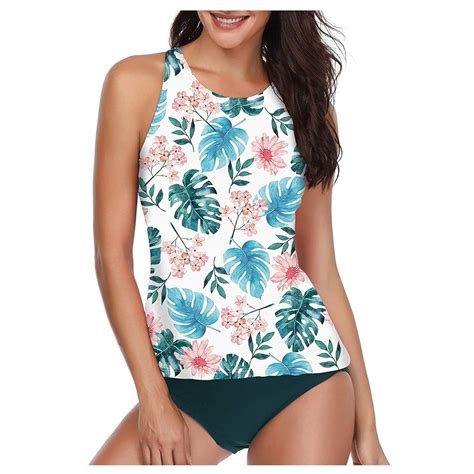 Buy JHGH Women's Tankini High Neck Halter Tummy Control Two Piece ...