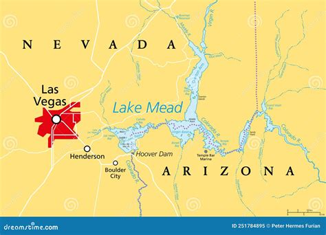 Lake Mead Map, Largest Reservoir In The US, Formed By The Hoover Dam ...
