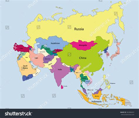 Map Of Asia And Its Countries Stock Vector 362886653 : Shutterstock