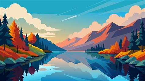 A breathtaking sight where the calm waters of the highland lake reflect ...