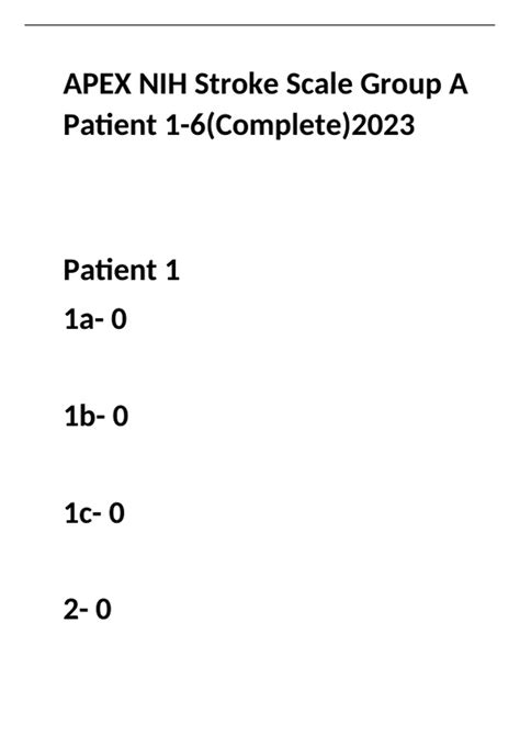 ACTUAL 2023 APEX NIH Stroke Scale Group A Patient 1-6 - APEX NIH Stroke ...