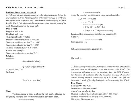 Heat transfer operations Unit 1 Additional questions - Problems in flat ...