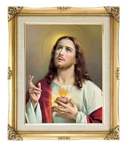 Sacred Heart Of Jesus Framed Art Under Glass Overall Size 16x20 : Amazon.in