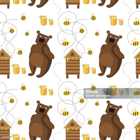 Ilustración de Ilustración Vectorial Patrón Sin Costura Oso Con Abejas ...