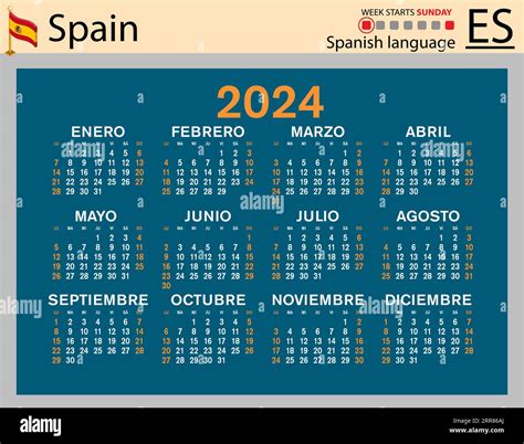 Spanish horizontal pocket calendar for 2024 (two thousand twenty four ...