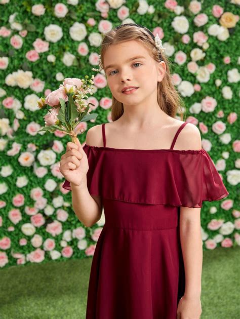 SHEIN Tween Girls Cold Shoulder Ruffle Trim Party Dress for Sale ...