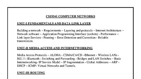 CS19541 COMPUTER NETWORKS FUNDAMENTALS: UNIT 1 OVERVIEW - Studocu