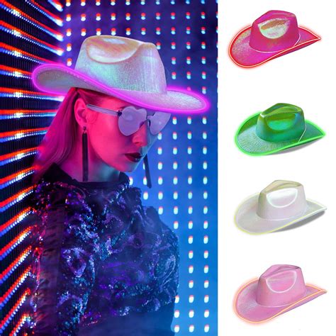 Waroomhouse Holographic Rave Hat Cowgirl Men's Cowboy Hats Costume Cap ...