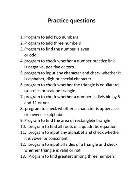 Python practice questions - Practice questions 1. Program to add two ...