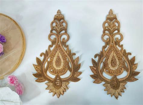 Antique Golden Kalash Zardozi Embroidered Patches: Indian Sari Appliqu ...