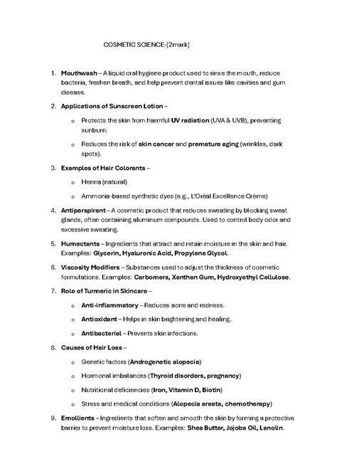 Cosmetic Science Notes: Key Concepts & Applications [COS-101] - Studocu