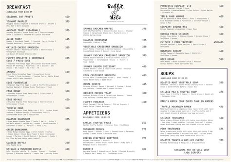 Menu at Rabbit Hole Goa, Siolim