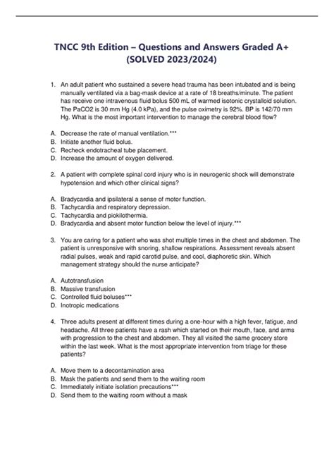 TNCC 9th Edition – Questions and Answers Graded A+ (SOLVED 2023/2024 ...
