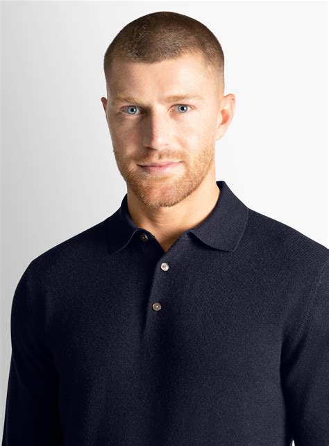 Wool-Cashmere Long Sleeve Navy Polo Knit