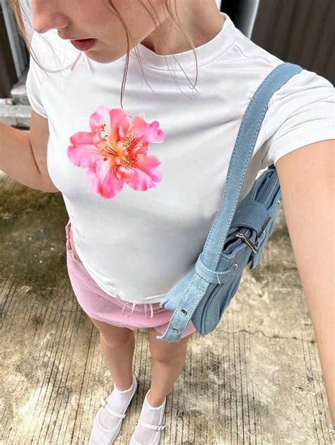 INAWLY Damska koszulka z krótkim rękawem i nadrukiem w kwiaty lilii w ...