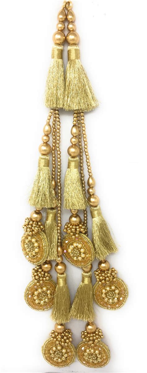 Antique Gold golden heavy latkan for lehenga, Crystal Work - Set of 2 ...