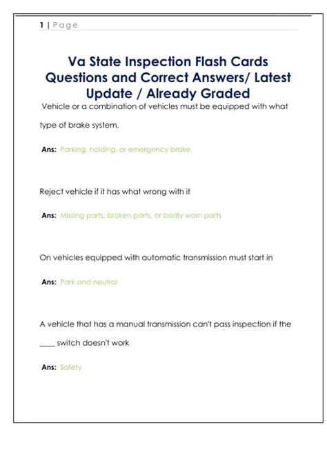 Va State Inspection Flash Cards Questions and Correct Answers/ Latest ...