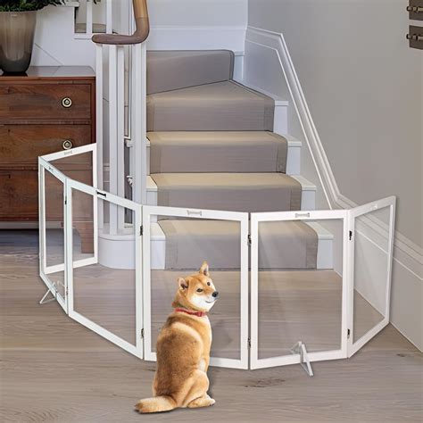 Wooden Freestanding Foldable Pet Gates for Dogs, Transparent Acrylic 30 Inch 6 Panels Dog Puppy ...