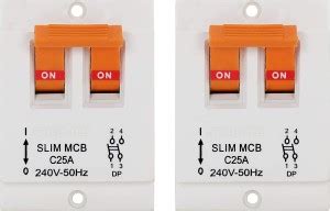 CONA Slim MCB C-Type 25A DP Switch 240V/415V, White - Pack of 2|MCB ...