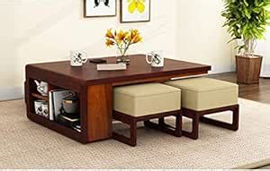 GFH Solid Sheesham Wood Center Coffee Table with Stools | Centre Coffee ...