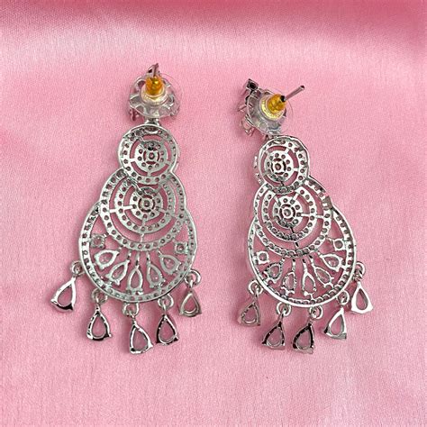 Elegant Silver American Diamond Beaded Drop Earrings– Oralia India