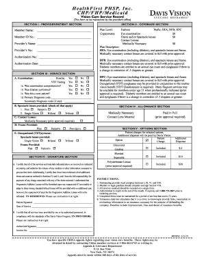 Health First Vision Care Service Record - Blank Fillable Template ...