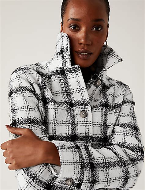 Buy Checked Textured Belted Shacket with Wool at Marks & Spencer