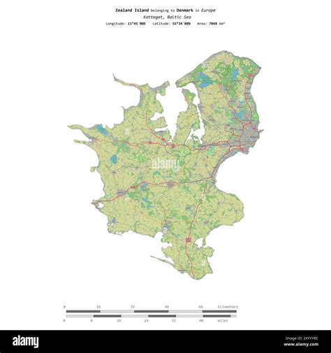 Zealand Island in the Kattegat, belonging to Denmark, isolated on a topographic, OSM standard ... - detailed map of zealand denmark